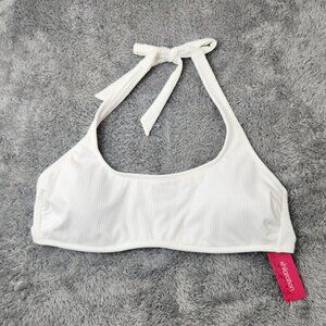 Xhilaration Halter Bikini Top Juniors XL 12-14 White Ribbed Adjustable Back
